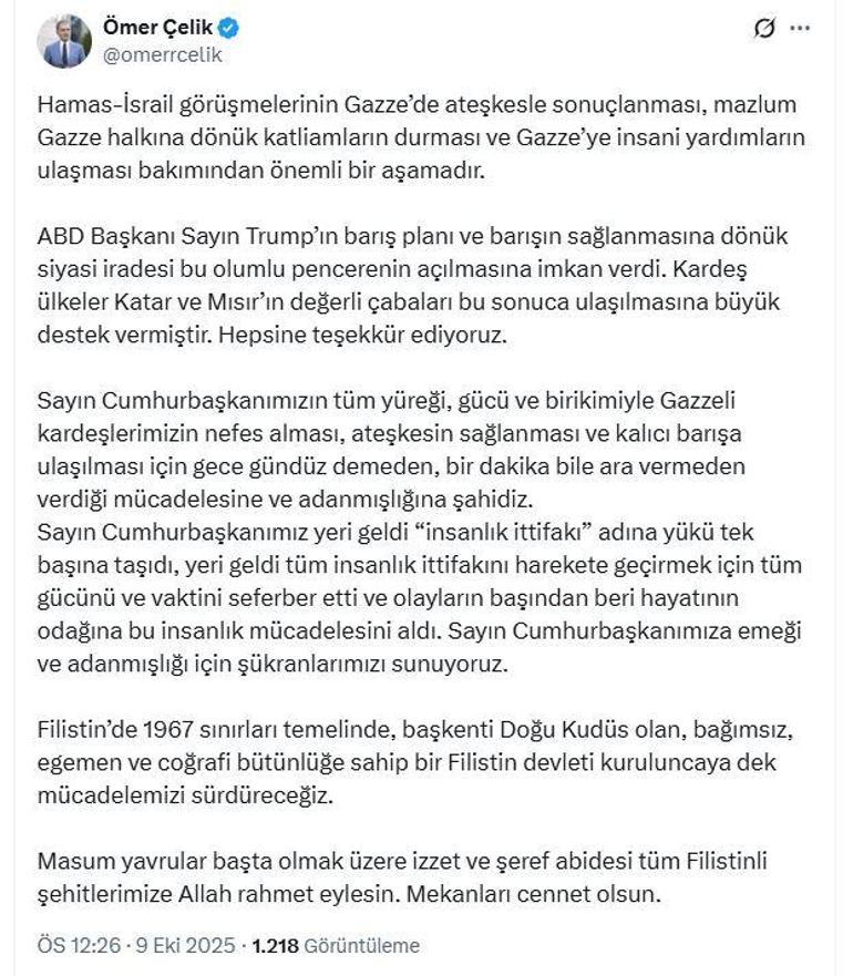AK Parti'li Çelik: Bağımsız Filistin devleti kuruluncaya dek mücadelemizi sürdüreceğiz