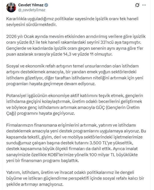 Cevdet Yılmaz: Sosyal refahı kalıcı bir şekilde artırmayı amaçlıyoruz