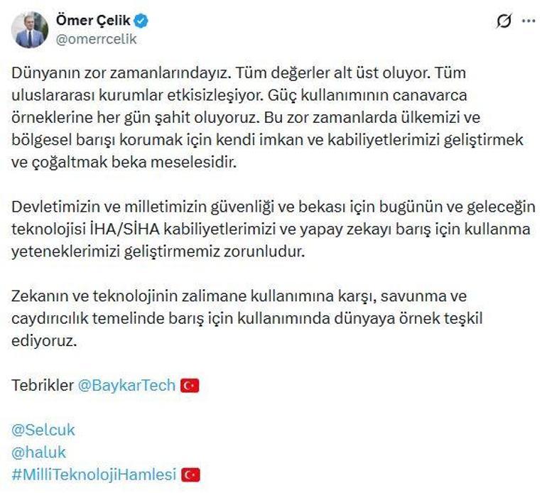 AK Parti'li Çelik: Zekanın ve teknolojinin barış için kullanımında örnek teşkil ediyoruz