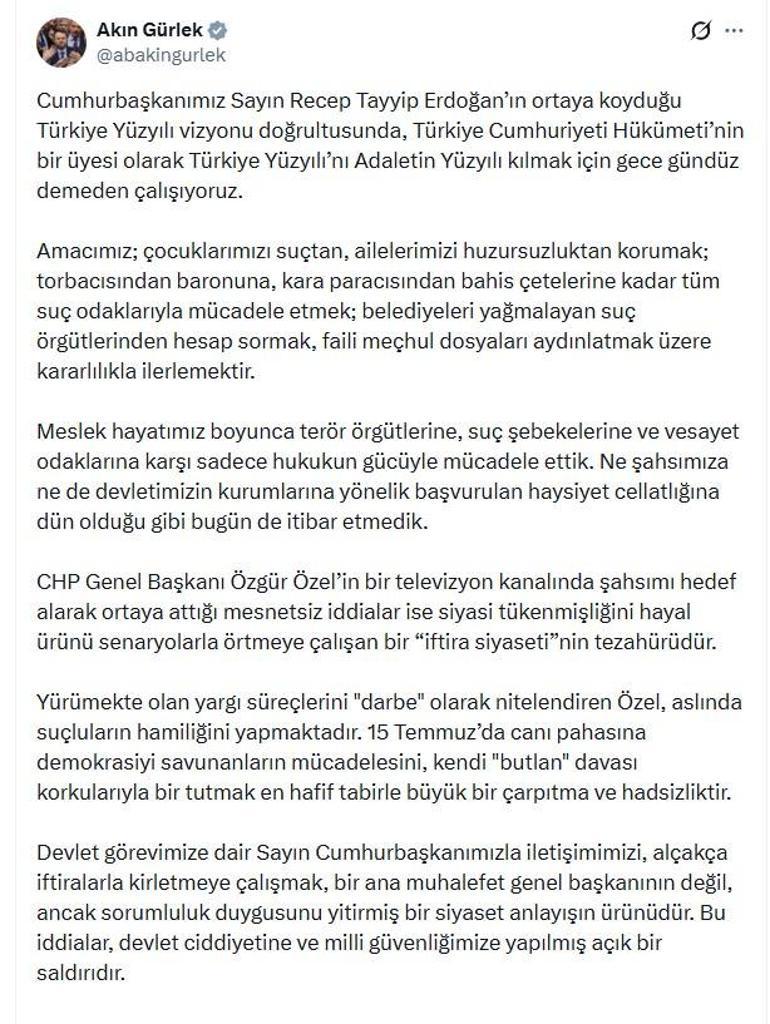 Bakan Gürlek: Türk yargısı kimseden talimat almaz