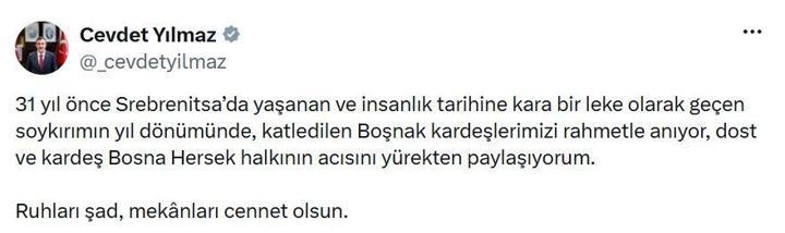 Cevdet Yılmaz, Srebrenitsa Soykırımı'nda hayatını kaybedenleri andı
