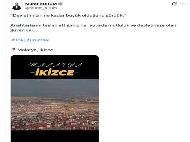 Bakan Kurum, Malatya'da sosyal konutlarına yerleşen Başar çiftinin görüntülerini paylaştı